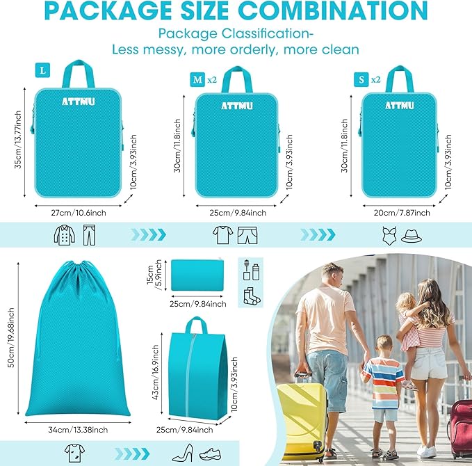 8 Set Compression Packing Cubes for Travel, Expandable Compression Cubes for Suitcases, Lightweight Suitcase Organizer with Shoes & Laundry Bags, Travel Accessories for Men Women