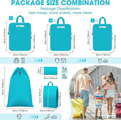 8 Set Compression Packing Cubes for Travel, Expandable Compression Cubes for Suitcases, Lightweight Suitcase Organizer with Shoes & Laundry Bags, Travel Accessories for Men Women