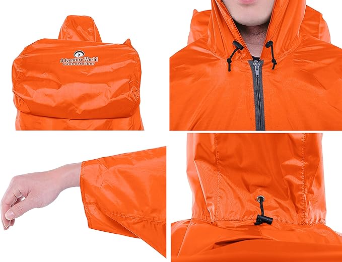 Adventure World Globotrekker Backpack Poncho Lightweight Waterproof Rain Poncho for Hiking, Camping, Travel & Outdoor Use