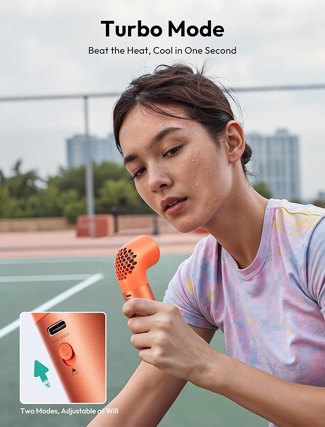 Aecooly Portable Handheld Fan, Powerful Turbo Mini Fan, 19000 RPM High Speed Aero Ultra, 15H Max Cooling Time, 7 Speeds Aluminum Case,Pocket Rechargeable Personal Small Travel GIfts for Women-Orange