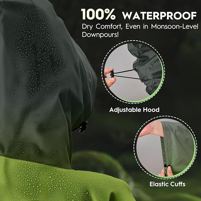 Bruvoalon 3-in-1 Rain Poncho with 1/4 Zip & Chest Pocket, Waterproof, Sunshade, Ground Mat for Adults & Youth Emergency