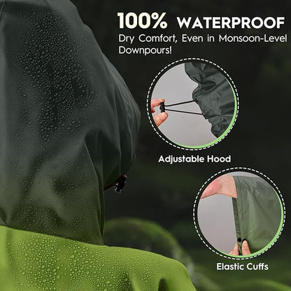 Bruvoalon 3-in-1 Rain Poncho with 1/4 Zip & Chest Pocket, Waterproof, Sunshade, Ground Mat for Adults & Youth Emergency