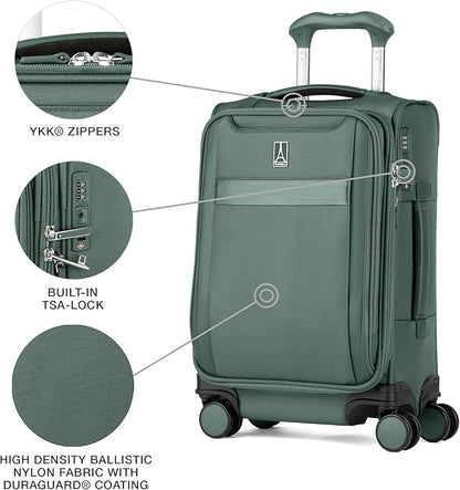 Travelpro VersaPack+ Lightweight Softside Expandable Carry on Luggage, 8 Spinner Suitcase, TSA Lock, Men and Women, Compact Carry On 20-Inch, Desert Sage Green