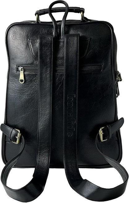 15.6" Luxury Black Leather Laptop Backpack for Men & Women. Leather Bag for Professional Use in Office & Business