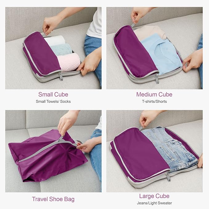 Cambond Compression Packing Cubes for Travel Women - Expandable Travel Bags Luggage Organizers Travel Essentials Compression Cubes for Travel Carry on Suitcases Organizer