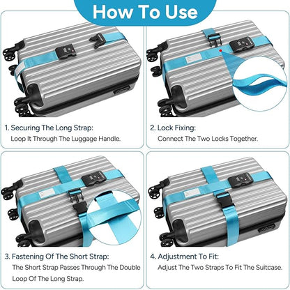 Travel Inspira Luggage Straps TSA Approved with TSA Lock Adjustable Luggage Straps Combination Lock for Suitcase Nylon Suitcase Travel Belt‎ TSA Approved Buckle Included Tags identifiers (Blue)