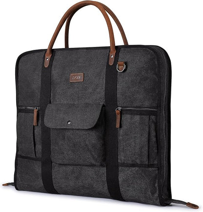 S-ZONE Carry on Garment Bag for Business Travel Canvas Leather Men Suit Cover