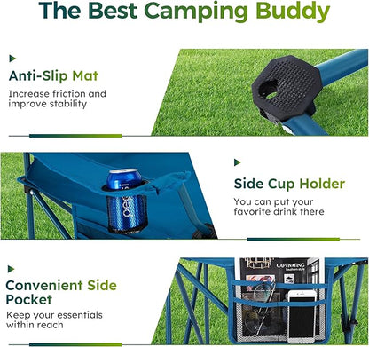 ALPHA CAMP Folding Camping Chairs for Adults Lawn Chairs Outdoor Chairs Support 250 LBS Portable Camp Chairs with Cup Holders Cooler Pouch for Outdoor, 2 Pack
