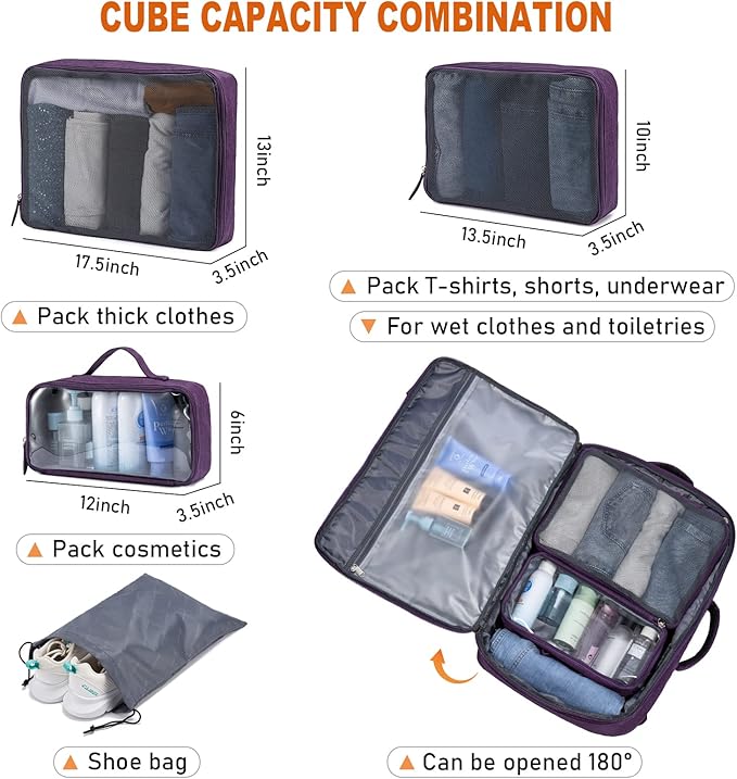 LOVEVOOK Carry on Backpack, 45L Large Travel Backpack for Women Airline Approved, Expandable Large Suitcase Backpacks With 4 Packing Cubes, Aer Travel Pack 3, Water Resistant Weekender Bag