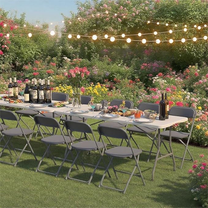 100 Pack Plastic Grey Folding Chairs,Portable Party Chairs Stackable Commercial Seats with Steel Frame for Office Home Outdoor Indoor Wedding Party Patio Dinning Events,350lbs Capacity