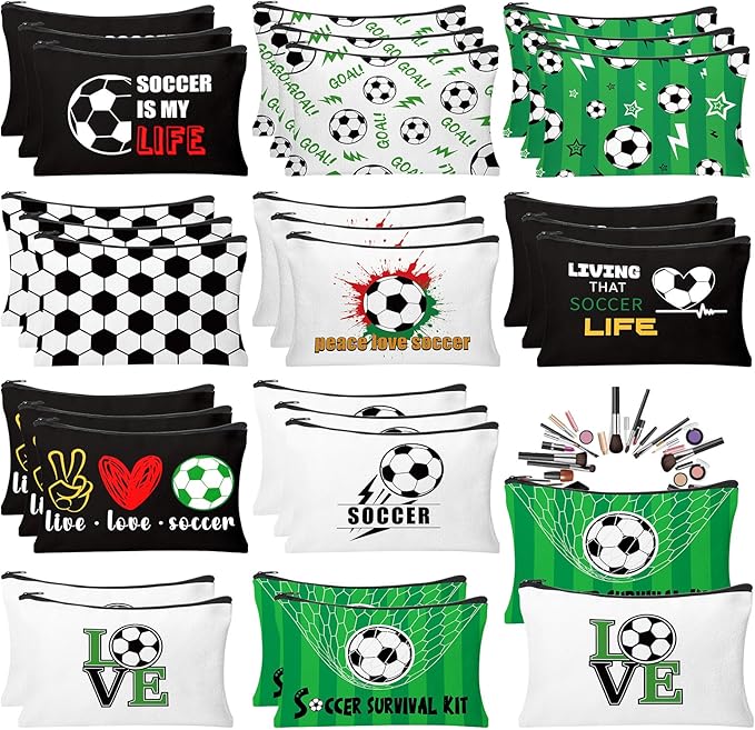 30Pcs Soccer Makeup Bags Soccer Cosmetic Bag Accessories for Women Travel Toiletry Pouch for Lover Players Sports Team Christmas Gifts
