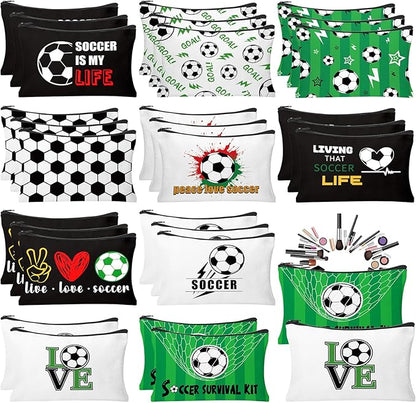 30Pcs Soccer Makeup Bags Soccer Cosmetic Bag Accessories for Women Travel Toiletry Pouch for Lover Players Sports Team Christmas Gifts