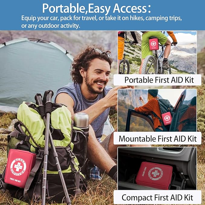 Premium First Aid Kit with Labelled Compartments, Waterproof & Organized Molle Medical Kit for Home, Car, Hiking, Camping, Travel & Roadside Emergencies and Everyday Safety