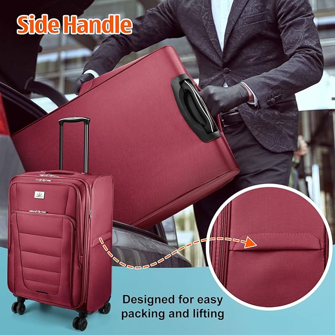 Verdi Luggage 2 Piece Set Suitcase Spinner Wheels Softshell Expandable, Carry On Luggage with USB Port (Burgundy, 2-Piece set(20/24))