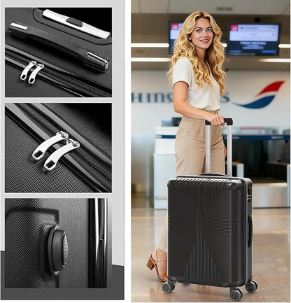 Karl home 28" Check-in Luggage, PP Hardside Checked Medium Suitcase with Wheels, Waterproof Durable Rolling Luggage with Built-in Lock for Travel Business, Black
