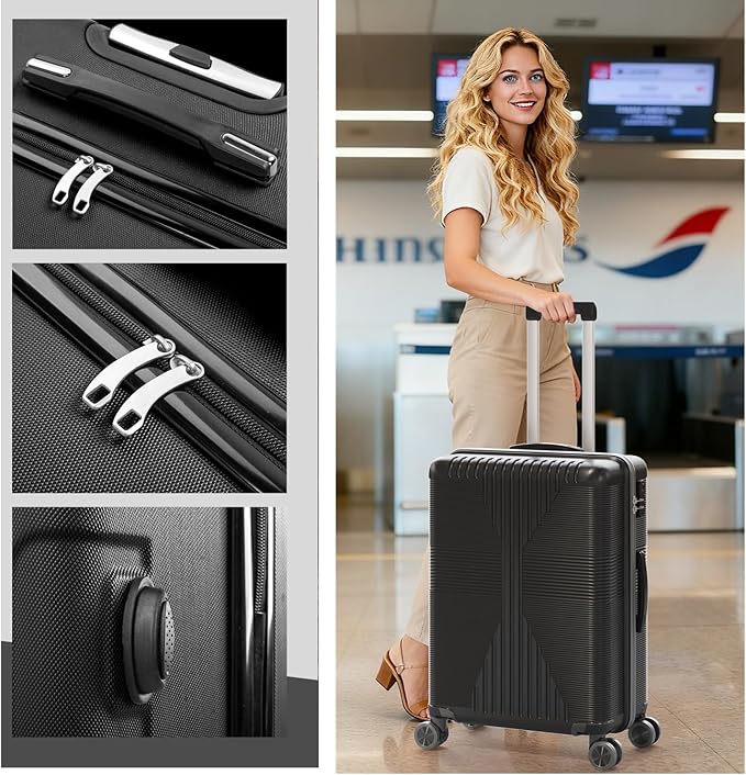 Karl home 24" Check-in Luggage, PP Hardside Checked Medium Suitcase with Wheels, Waterproof Durable Rolling Luggage with Built-in Lock for Travel Business, Dark Green