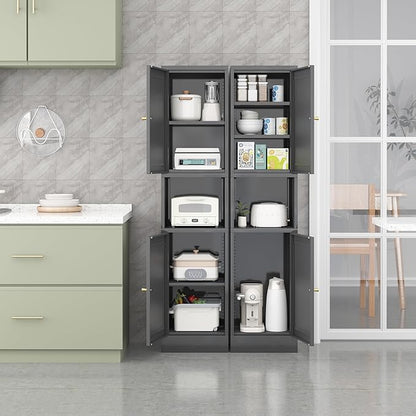 Tall Narrow Storage Cabinet - 67" Slim Bathroom Organizer with 3 Adjustable Shelves, 2 Doors (Left/Right Opening),Metal Floor Cabinet for Small Spaces, Bathroom & Kitchen (Metal, Black)