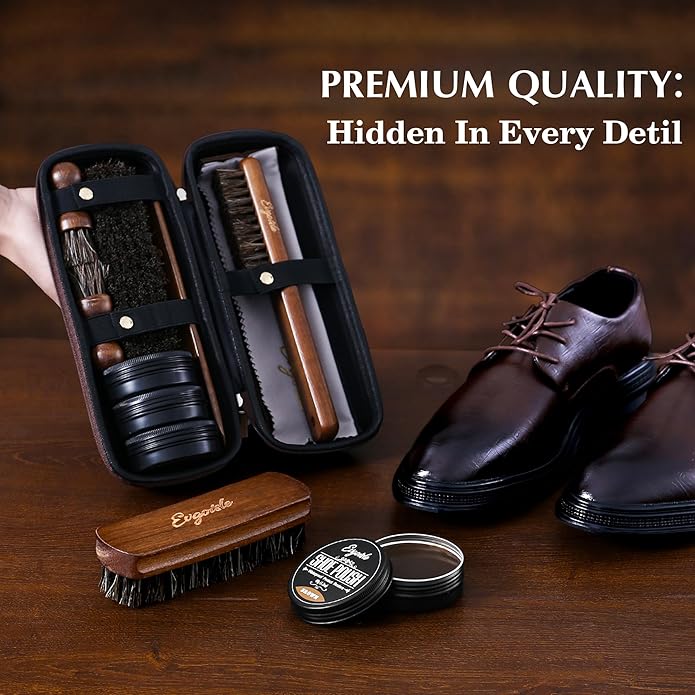 Leather Polish Kit Shoe Care Set, Black Brown Neutral Polish Horsehair Brush for Men Women Boots Dress Shoes