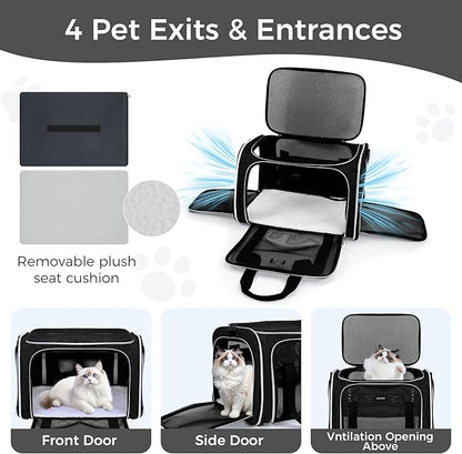 BAGLHER Pet Travel Carrier, Cat Carriers Dog Carrier for Small Medium Cats Dogs Puppies, Airline Approved Small Dog Carrier Soft Sided, Collapsible Puppy Carrier. Black
