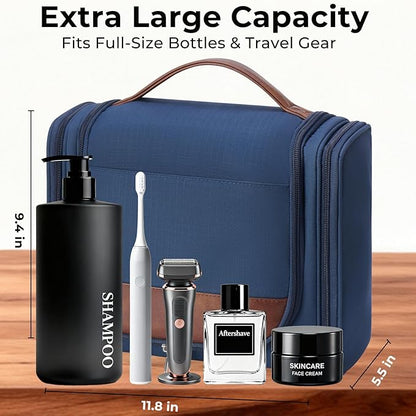 Large Hanging Toiletry Bag for Men, Travel Bathroom Bag with Hook, Hygiene Bag Organizer for Shower, Shaving & Grooming Essentials, Navy