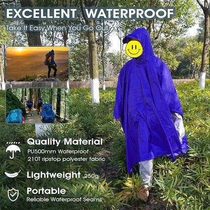 Cosmine Hooded Rain Poncho for Adult with Pocket, Waterproof Lightweight Unisex Raincoat Jacket for Hiking Camping Emergency