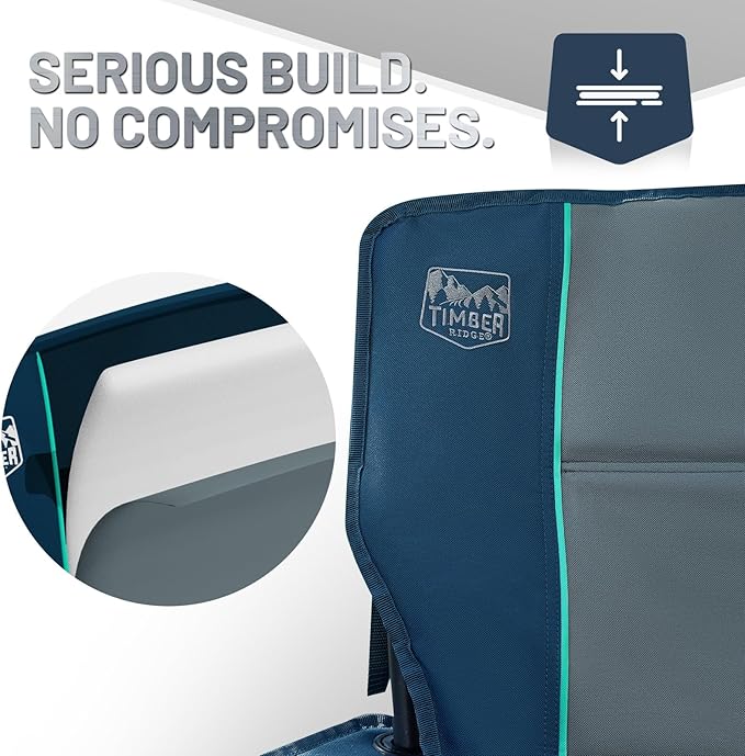 TIMBER RIDGE Oversized Folding Camping Chair for Adults, Support 550 LBS Heavy Duty with Cup Holder Side Pocket for Camping, Lawn, Picnic, 2 Pack(Navy)