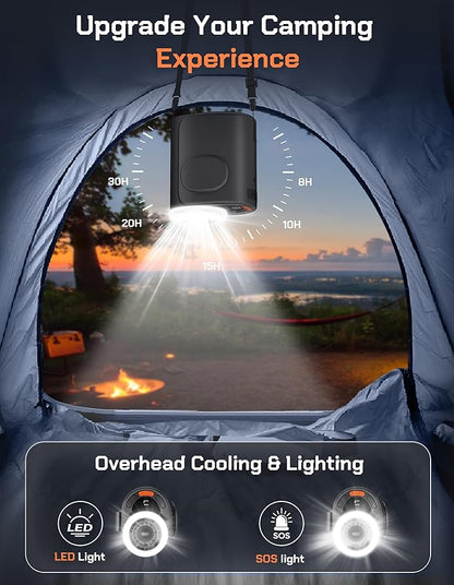 Rugged Portable Fan, 10000mAh Rechargeable Battery, 40H Runtime, 5-Speed Turbo Cooling, Hands-Free Multi-Position Design for Construction, Jobsite, Warehouse, Farm, Camping (Creamy Yellow)