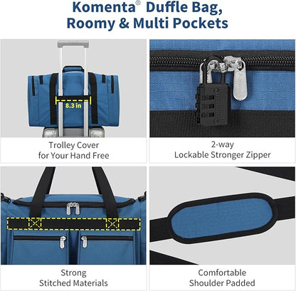 20 inch Gym Bag for Men, 40L Sports Duffle Bag with side pockets durable Weekend Overnight Bag for Travel, Workout, Fitness (Blue)