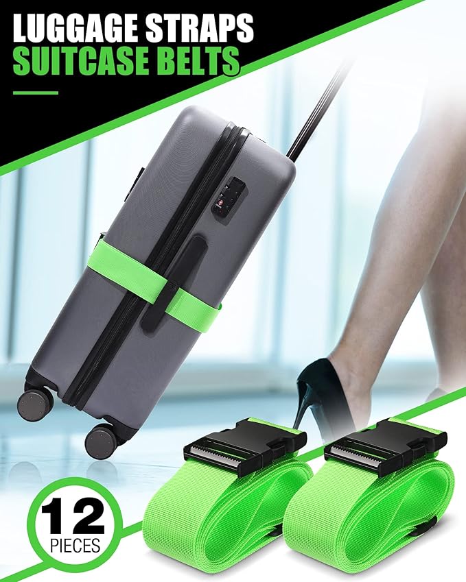 Saintrygo 12 Pack Luggage Straps for Suitcase TSA Approved Belts Wide Adjustable Packing Straps Travel Belts Accessories