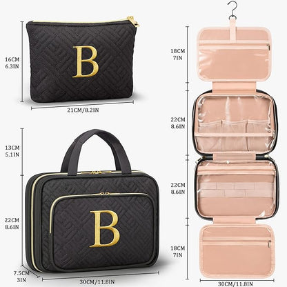 Personalized Gifts for Women, Initial Toiletry Bag Hanging Travel Organizer & Makeup Cosmetic Bag with Embroidery Letter Teacher Appreciation Gift Birthday Christmas Gifts for Mom Wife Friend Sister