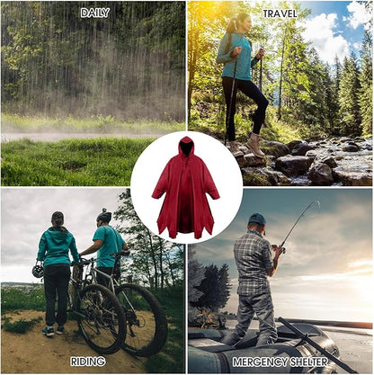 Unisex Rain Poncho for Adults, Hooded Waterproof Raincoat Jacket for Hiking, Camping and Outdoor