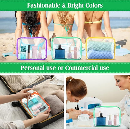 Cunno 60 Pcs Clear Toiletry Bag TSA Approved Cosmetic Bag Bulk Makeup Bag Travel Carry Airport Airline Compliant Bag for Women Men Summer Vacation Salon Mother Gift(Bright Color)