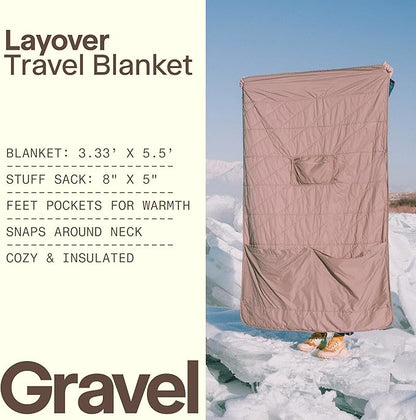 Gravel Layover Travel Blanket – Ultra-Light Compact Blanket for Camping and Outdoor Adventures - Down Alternative Portable Travel Blanket for Layovers & Road Trips (Quartz)