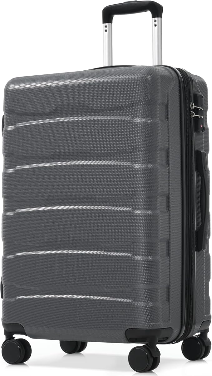 Hardshell Checked Luggage with Spinner Wheels, Expandable ABS Suitcase with TSA Lock, Travel Luggage with Telescopic Handle (Gray, 28 Inch)