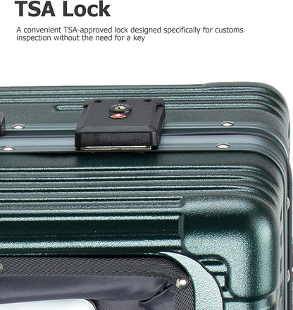 feilario 24in Aluminium Frame Zipperless PC Hard Shell Spinner Wheels Luggage, Built-In TSA lock Carry on Suitcase, with Cup Holder, USB Port, Phone Holder