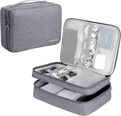 LENTION Waterproof Electronics Organizer Bag, Travel Storage Case with DIY Dividers for Cords, Charger, Power Bank, Earphones – Compact, Durable, Shockproof & Lightweight (Grey)