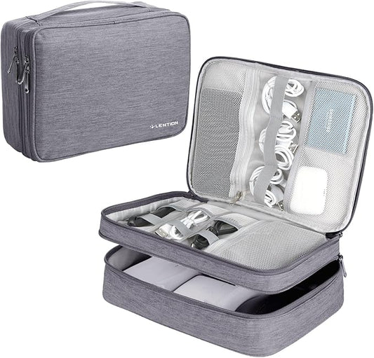 LENTION Waterproof Electronics Organizer Bag, Travel Storage Case with DIY Dividers for Cords, Charger, Power Bank, Earphones – Compact, Durable, Shockproof & Lightweight (Grey)