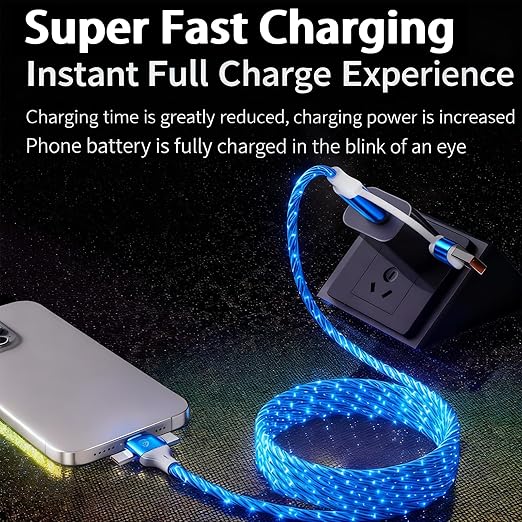 USB Cable PD Fast Charger Lighted Up(USB 6IN1 Starry Blue) Mobile Phone Data Cable,Fast Charging Cable,TPE Material,Compatible with Almost All Devices.