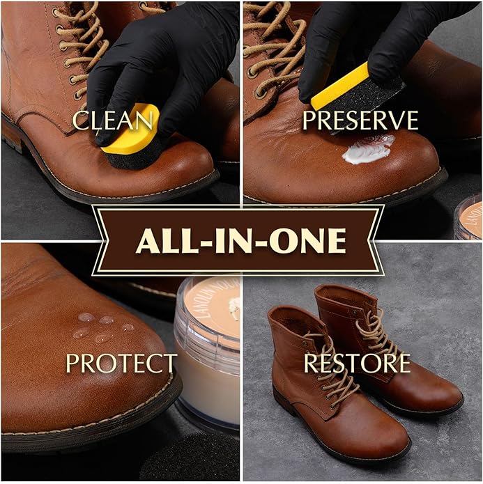 SALTY FISH Shoe Polish Cream 3.2Oz, Lanolin Shoe Polish Kit with Shoe Shine Sponge, Condition Waterproof Restore Shoe Boot