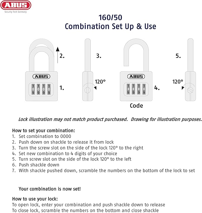 ABUS 160/50 B 160 All Weather Chrome 4 Dial Combination Padlock, Black/Silver