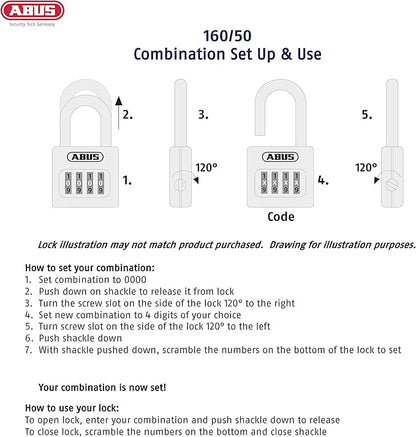 ABUS 160/50 B 160 All Weather Chrome 4 Dial Combination Padlock, Black/Silver