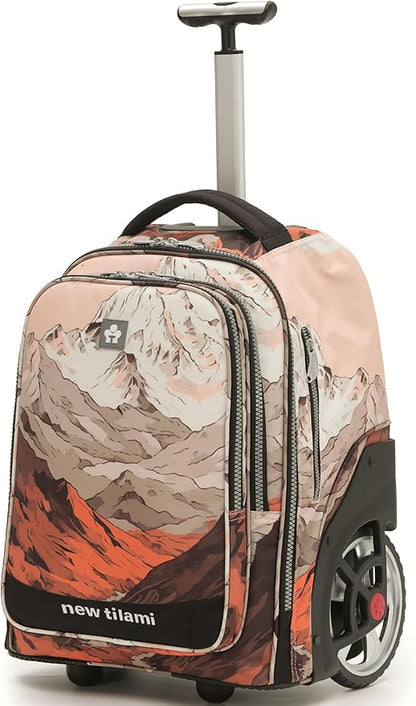NEW TILAMI 20" Rolling Backpack for Teens Adults, Climbing Stairs Waterproof Backpack with Wheels for School Business Trave Camping with Laptop Compartment, Fit 17 Inch Laptop, Pcturesque Mountain