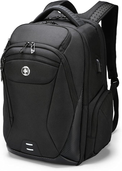 Swissdigital Design Men's Laptop Backpack for College and Business Travel with Integrated USB Charging Port and RFID Protection Fits Laptops up to 15.6 Inch, Black | SD1695-01