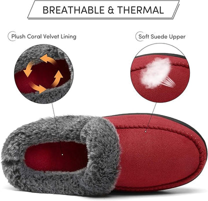 Mishansha Women's House Shoes Memory Foam Suede Moccasin Slippers Winter Warm Fleece Lined Home Shoes with Anti-Skid Rubber Sole