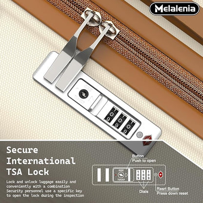 Melalenia Luggage Sets 7 Piece Hard Shell Carry on Suitcase with Spinner Wheels and TSA Lock, Lightweight Travel Duffel Bag for Women, Beige Brown