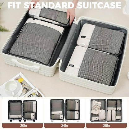 BAGAIL 4 Set/6 Set/8 Set Compression Packing Cubes Travel Accessories Expandable Packing Organizers (Half Mesh, 8-Beige)