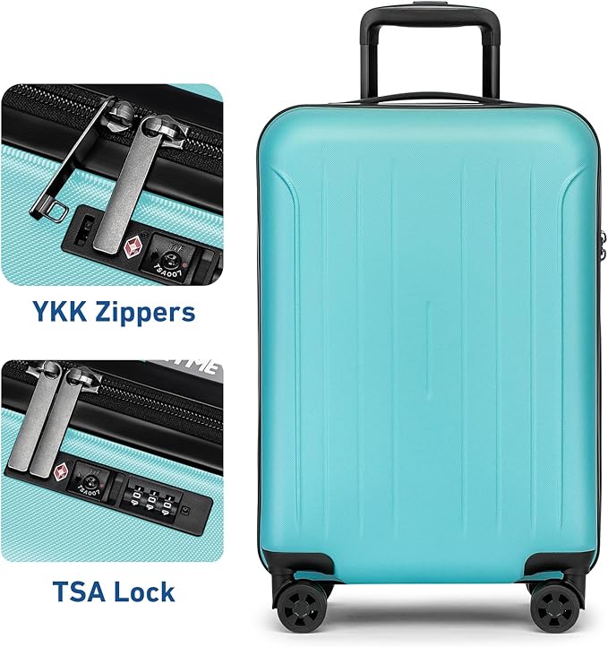 KYME Carry on luggage 22x14x9 Airline Approved Suitcase Hardshell With Double Spinner Wheels, PC+ABS TSA Lock Travel Luggage (Mint Green, 20" Carry On)