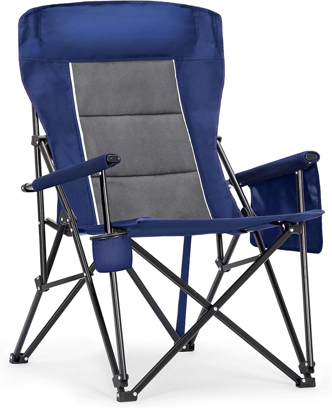 ALPHA CAMP Heavy Duty High Back Camping Chairs with Cup Holder Oversized Folding Chair Outdoor Chair with Headrest,Lawn with Side Pocket for Lawn, Sports and Fishing, 500lbs