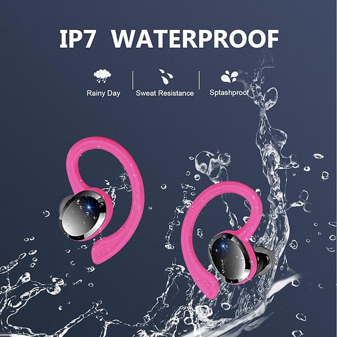 Wireless Earbud, Bluetooth 5.4 Headphones IP7 Waterproof for Sport, 48H Running Wireless Earphones with ENC Noise Cancelling Mic, Deep Bass Over Ear bud with Earhooks for Android, iOS, Workout, Gym