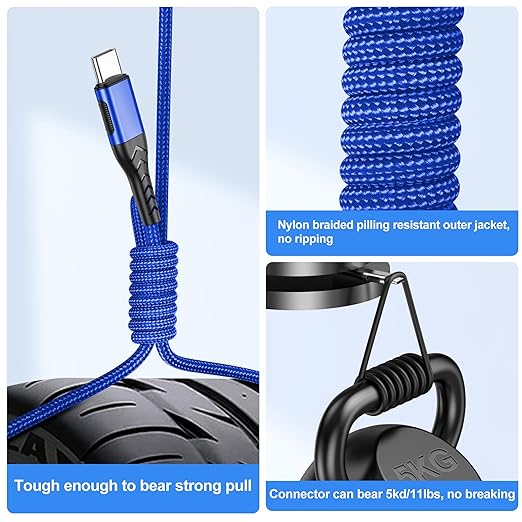 Durcord USB C Charger Cable Fast Charging, 2Pack 60W 10ft USB C to USB C Cable for Android Phone Pad, Type C to Type C Charger Braided USB Cable Compatible with iPhone 15 Pro/Plus/Max Blue